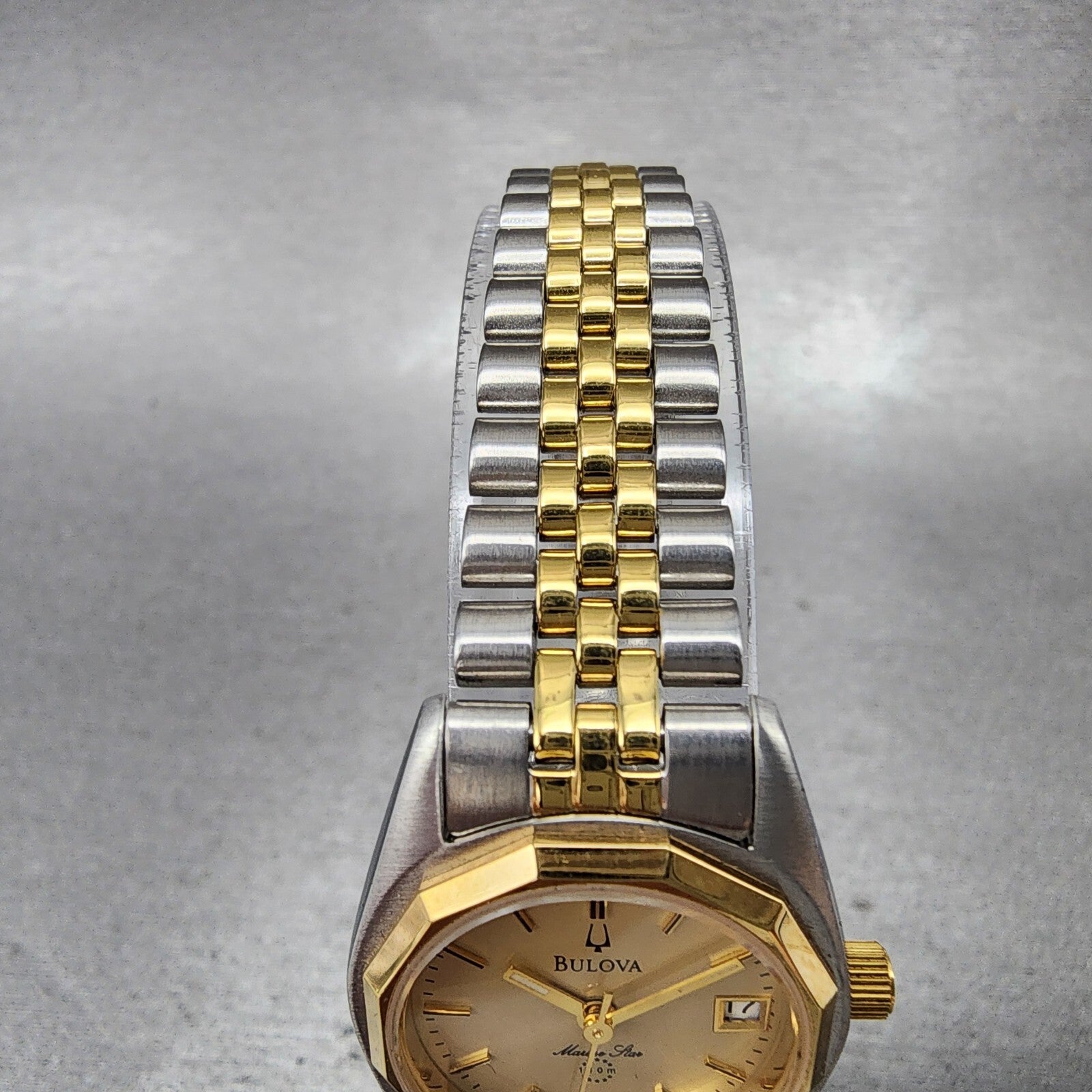 Bulova Marine Star Watch Women 24mm Gold Dial Two Tone Date Round New Battery5