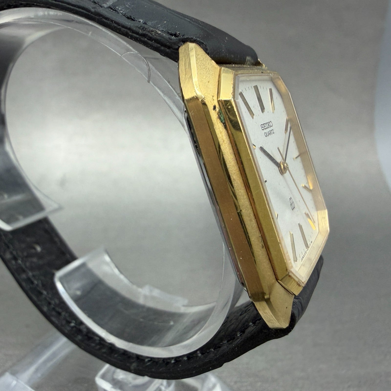 Seiko Tank Watch Men 30mm White Dial Gold Tone Octagon 9721-5040 New Battery4