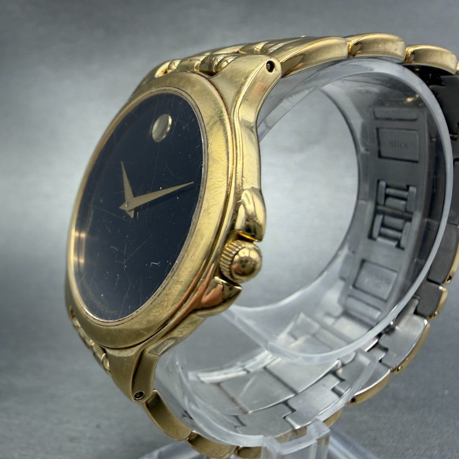 Movado Museum Watch Men 34mm Black Dial Gold Tone Round 88-E4-9885 New Battery2