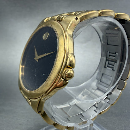 Movado Museum Watch Men 34mm Black Dial Gold Tone Round 88-E4-9885 New Battery2