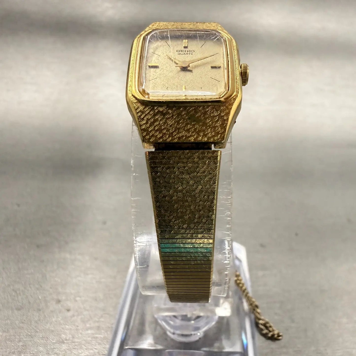 Seiko Watch Women 16mm Gold Dial Gold Tone Rectangle 2C20-5789 New Battery VTG5