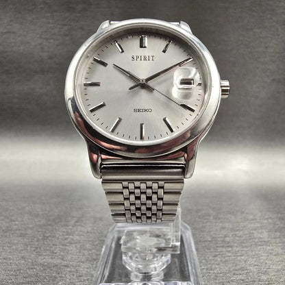 Seiko Spirit Watch Men 33mm Silver Dial Silver Tone Date Round 5E32-6A40 New Bat5