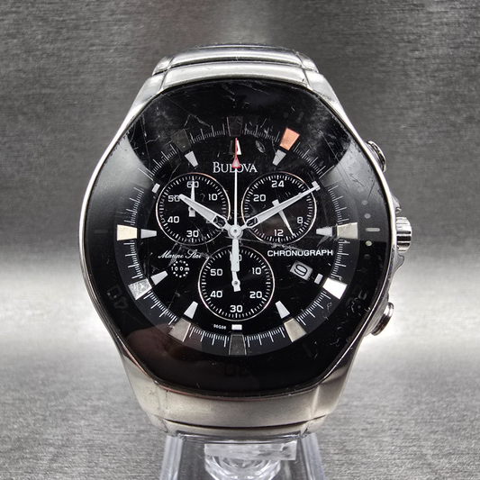 Bulova Marine Star Chronograph Watch Men 41mm Black Dial Silver 96G56 New Batt0