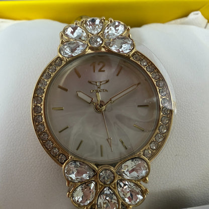 Invicta Wildflower Watch Women 30mm Silver Dial Gold Tone Crystal Bezel 691041