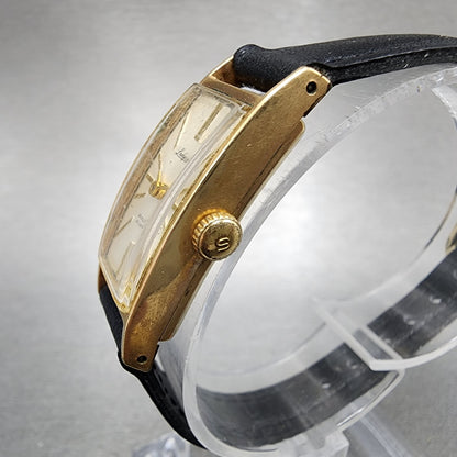 Seiko Lady Seiko Tank Watch Women 14mm Silver Dial Gold Tone Manual 4045H Runs3
