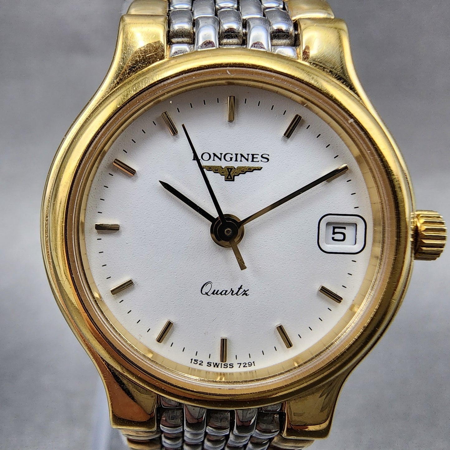 Longines Flagship Watch Women 24mm White Dial Two Tone Date Round 7291 New BattA1