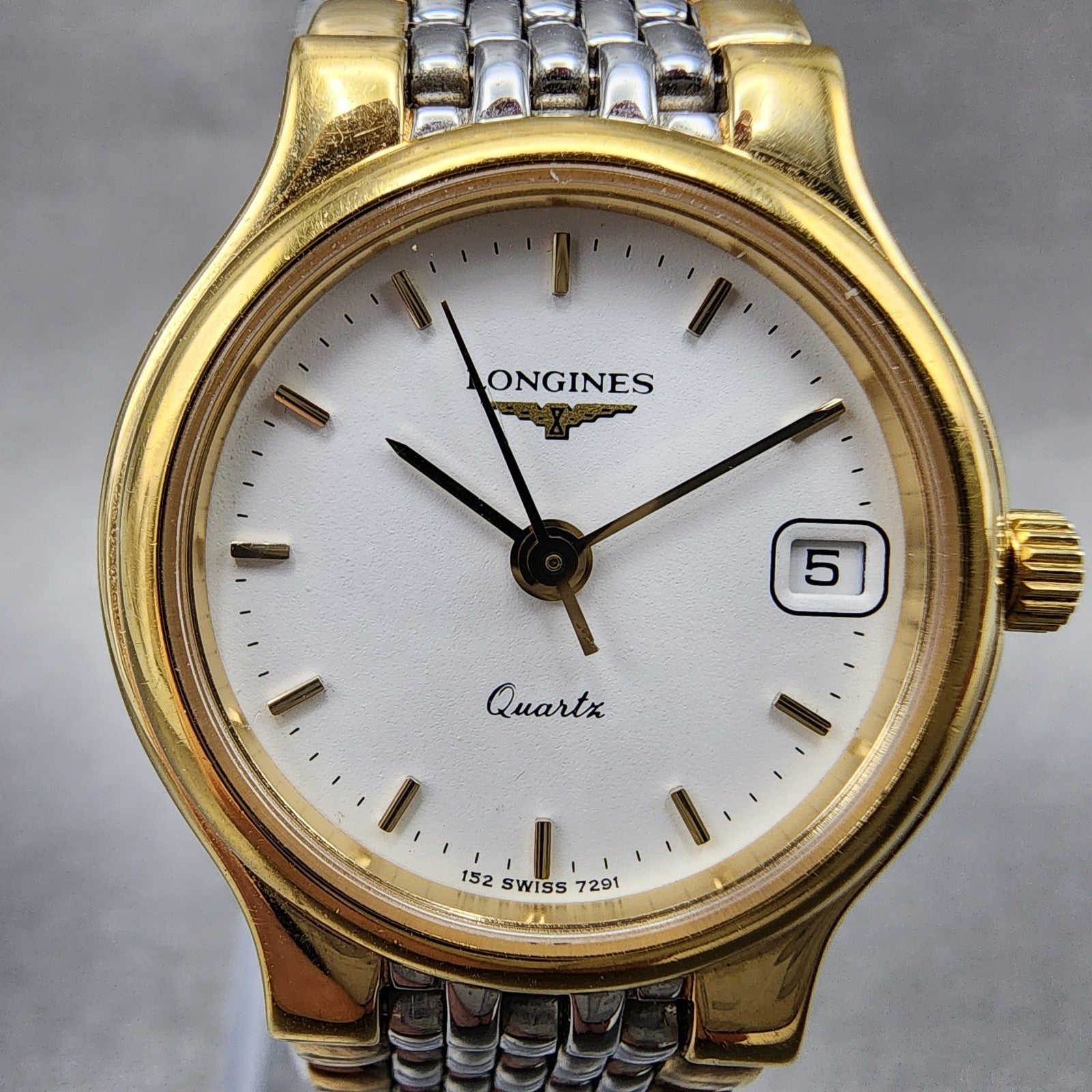 Longines Flagship Watch Women 24mm White Dial Two Tone Date Round 7291 New BattA1