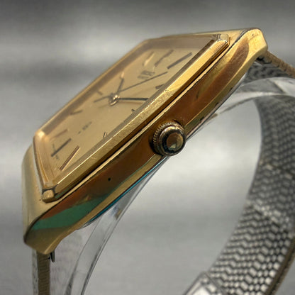 Seiko Tank Watch Men 29mm Gold Dial Gold Tone Rectangle 7830-5150 New Battery2