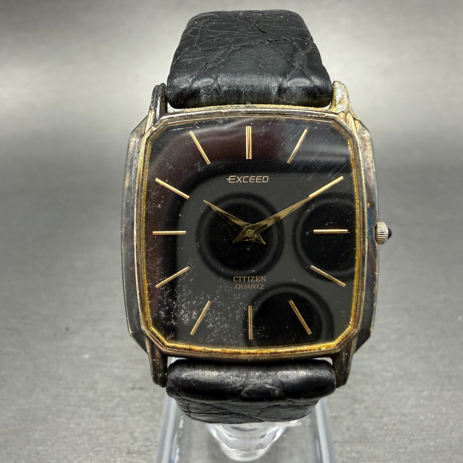 Citizen Exceed Watch Men 28mm Black Dial Gold Tone 2720-272005 New Battery VTG0