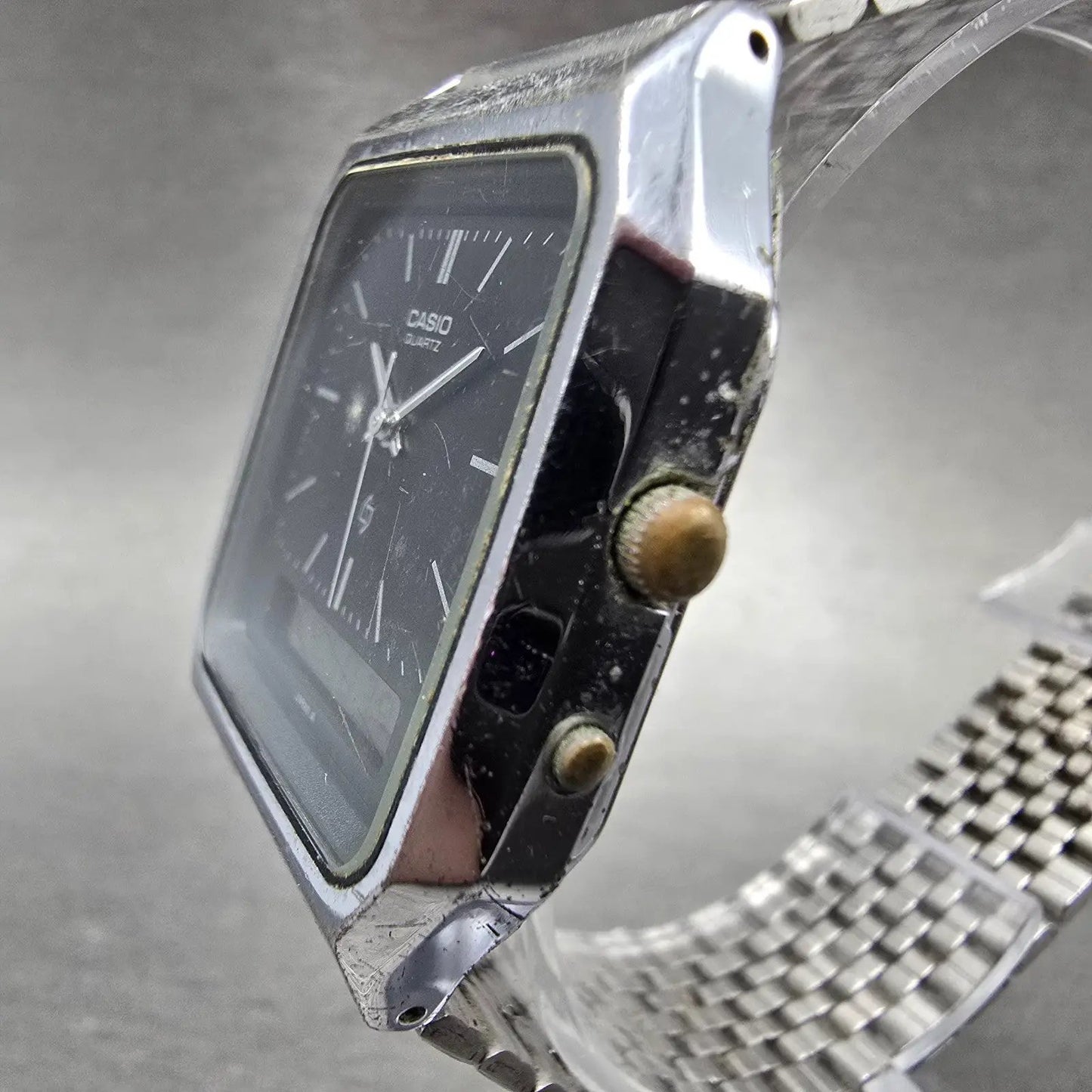 Casio AQ-320 Watch Men 31mm Black Dial Silver Tone Analog Digital New Battery2