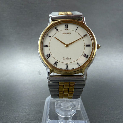 Seiko Dolce Watch Men 31mm White Dial Two Tone Round 9530-6040 New Battery5