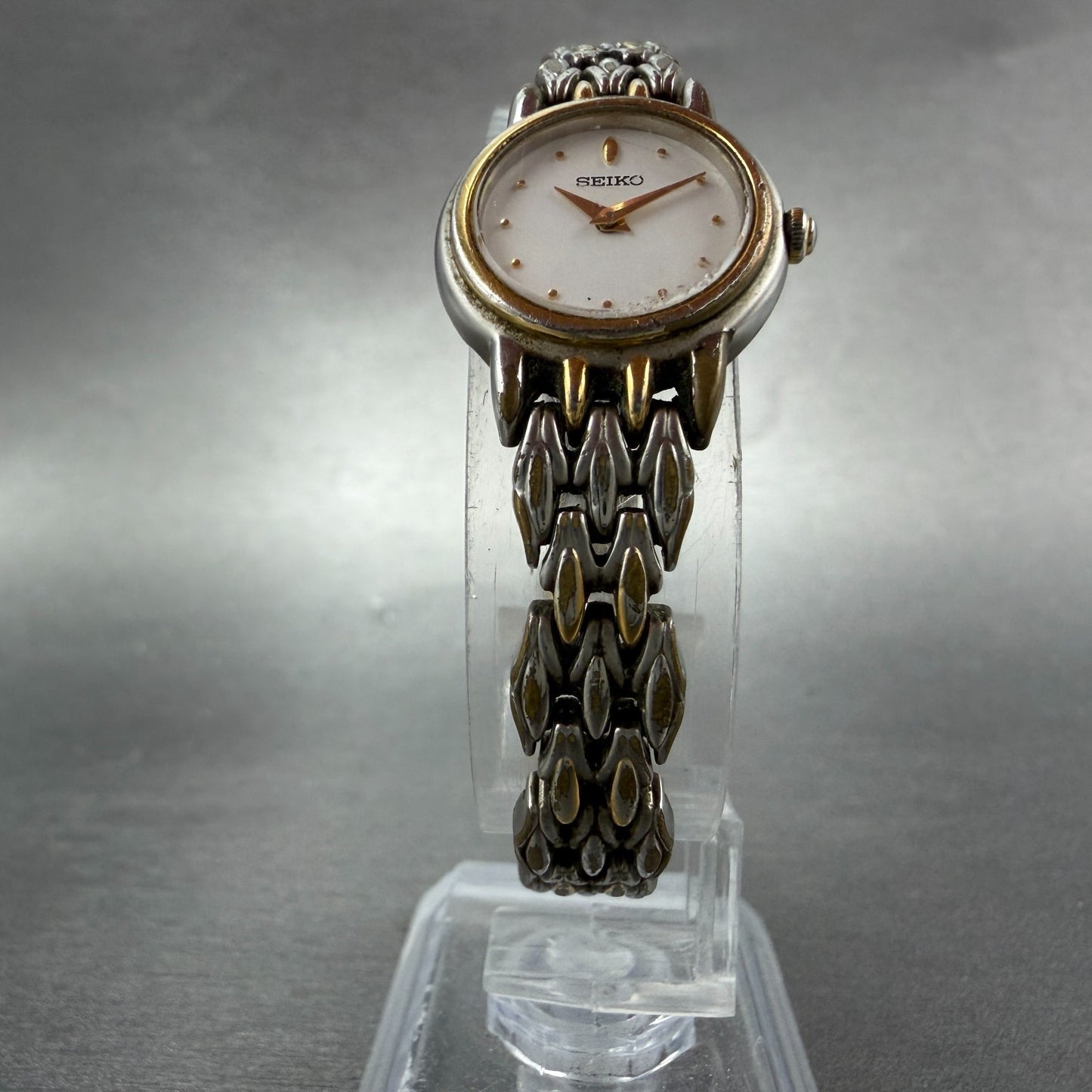 Seiko Watch Women 20mm White Dial Two Tone Round 1N00-1H20 New Battery Vintage5
