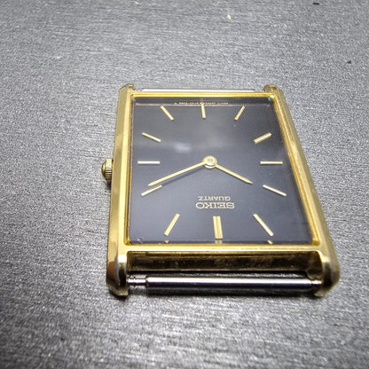 Seiko Tank Watch Men 25mm Black Dial Gold Tone Rectangle 5Y30-5069 PARTS Vintage5