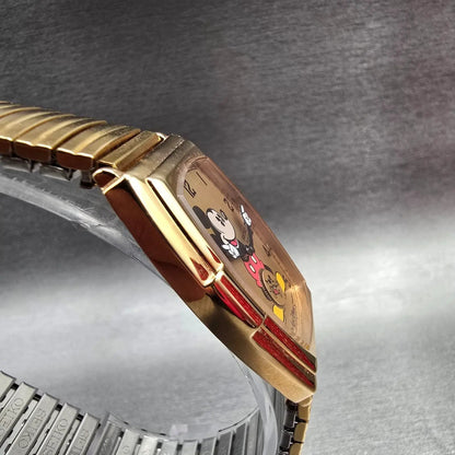 Seiko Mickey Mouse Watch Men 27mm Gold Dial Gold Tone 2K03-5009 New Battery6