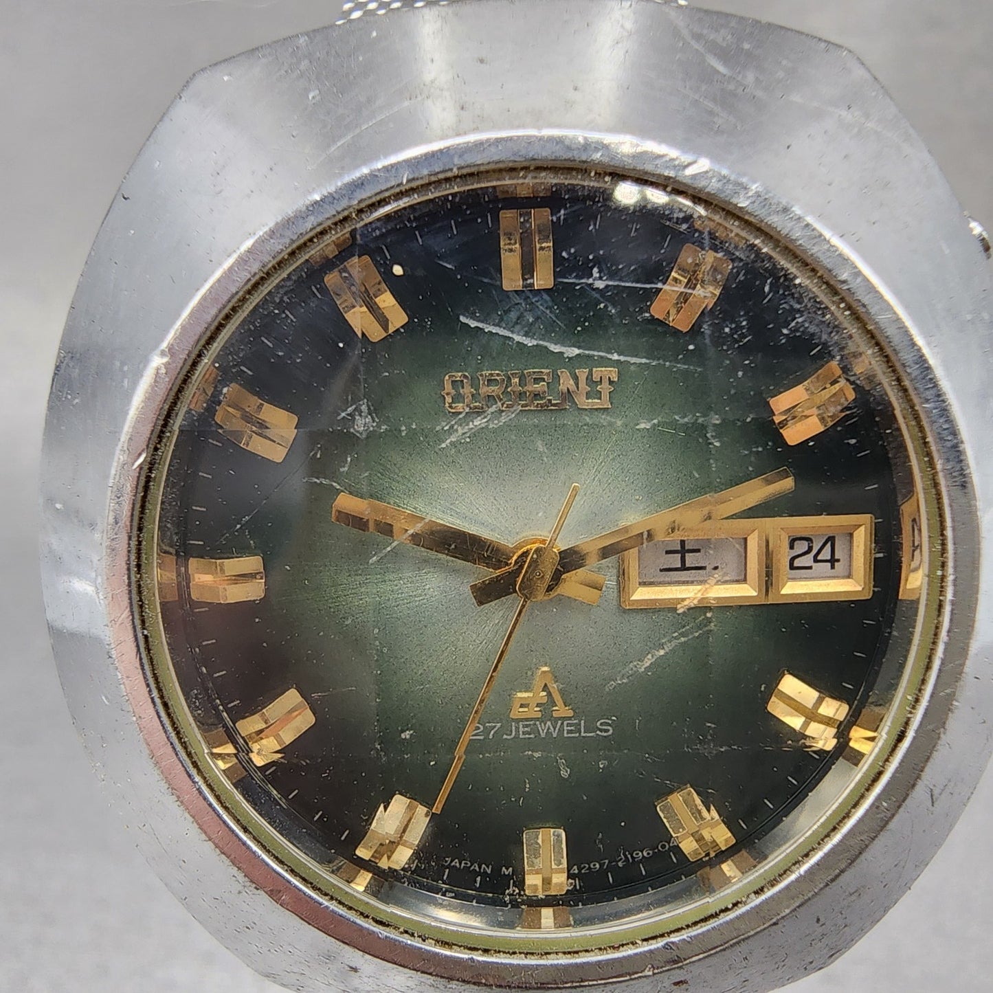 Orient Chrono Ace Watch Men 37mm Green Dial Steel Daydate Cushion Automatic Runs1