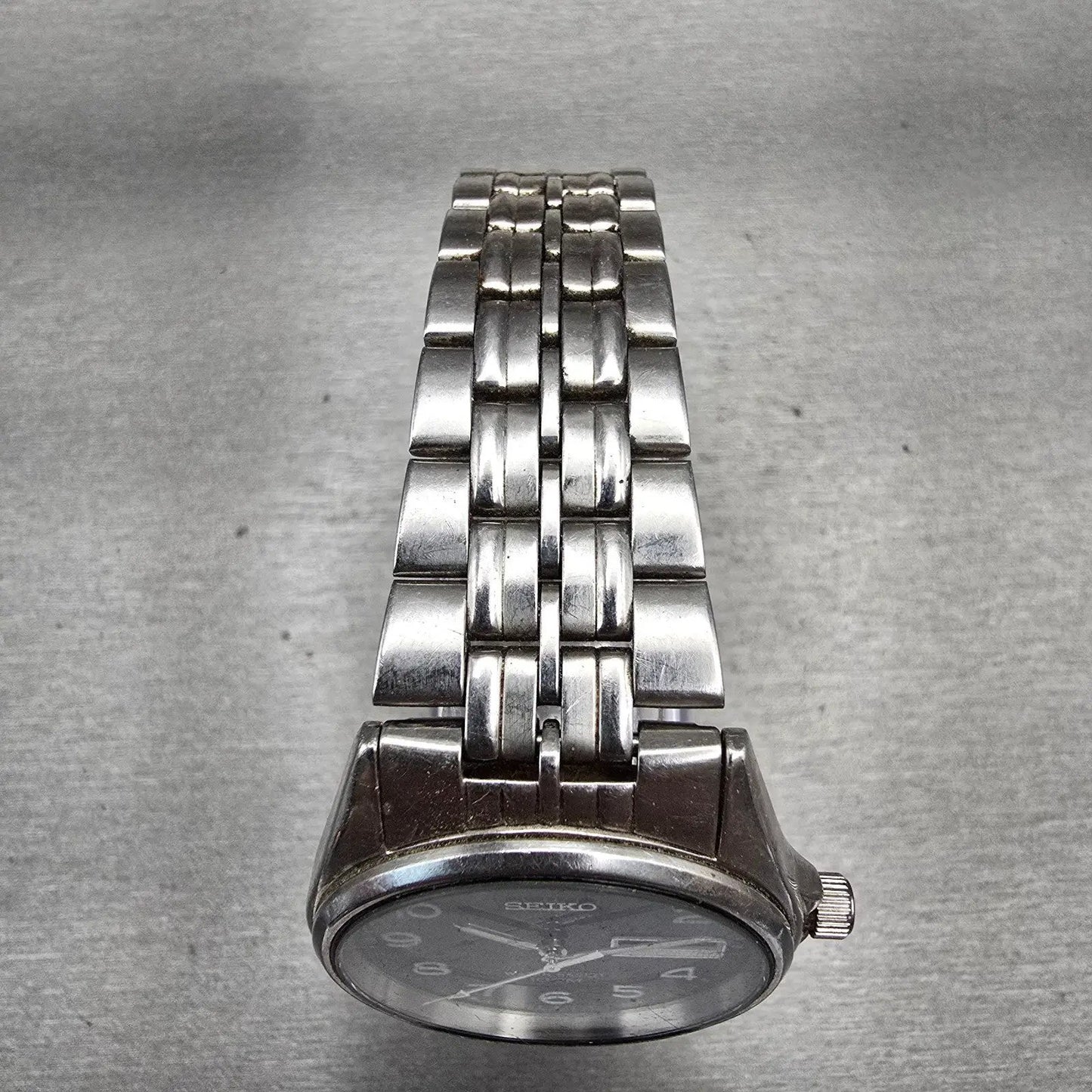 Seiko Watch Men 35mm Black Dial Silver Tone Daydate Round 7N43-8329 New BatteryP4
