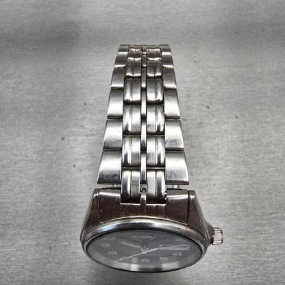 Seiko Watch Men 35mm Black Dial Silver Tone Daydate Round 7N43-8329 New BatteryP4