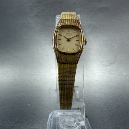 Seiko Watch Women 16mm Champagne Dial Gold Tone Rectangle 2C20-5560 New Battery5