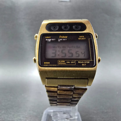 Pulsar Digital Watch Men 34mm Black Gold  Alarm Date Month Y703-5009 New Battery7