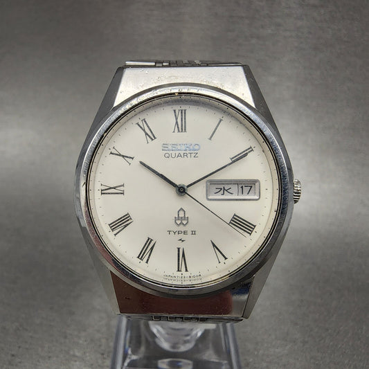 Seiko Type 2 Watch Men 35mm White Dial Steel Daydate Round 71238100 PARTS0