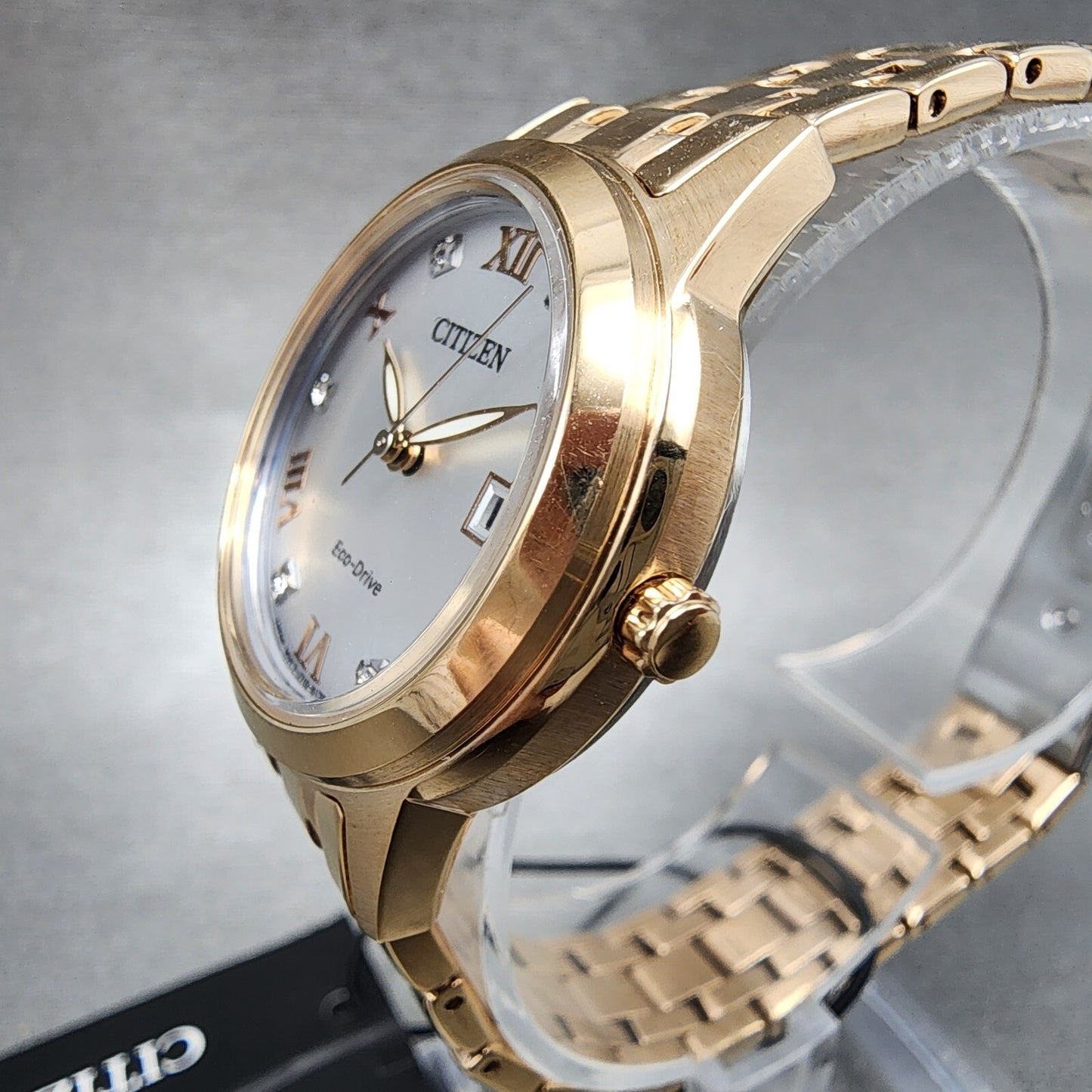 Citizen EcoDrive Watch Women 29mm Silver Dial Rose Gold Tone Date FE124359A2