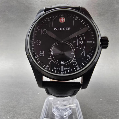 Wenger Watch Men 42mm Black Dial Black Tone Date Round 72475 New Battery5