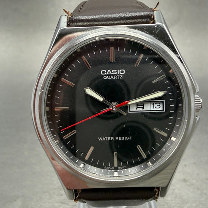Casio Watch Men 35mm Black Dial Silver Tone Daydate MTP-1240DJ New Battery 5TR0