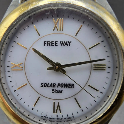 Citizen Free Way Solar Watch Men 35mm White Dial Two Tone 5080-A42365 Runs JDM1