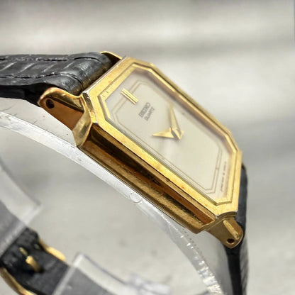 Seiko Watch Women 18mm Ivory Dial Gold Tone Rectangle 1400-8440 New Battery VTG3