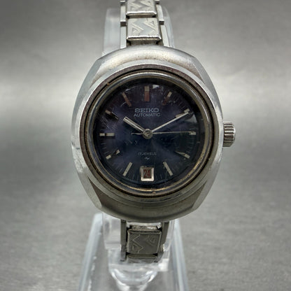 Seiko Automatic Watch Women 28mm Blue Dial Silver Tone Date 2205-0030 Runs0