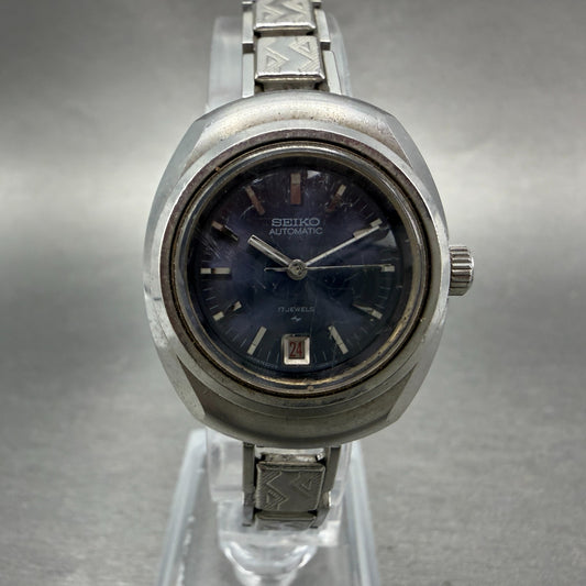 Seiko Automatic Watch Women 28mm Blue Dial Silver Tone Date 2205-0030 Runs0