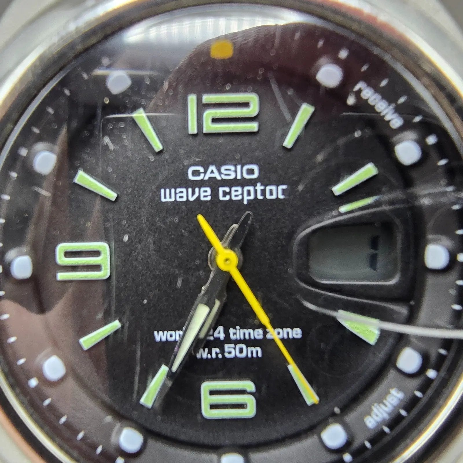 Casio Waveceptor WVQ-201HA Watch Men 41mm Black Dial Silver Tone Date Solar Runs2