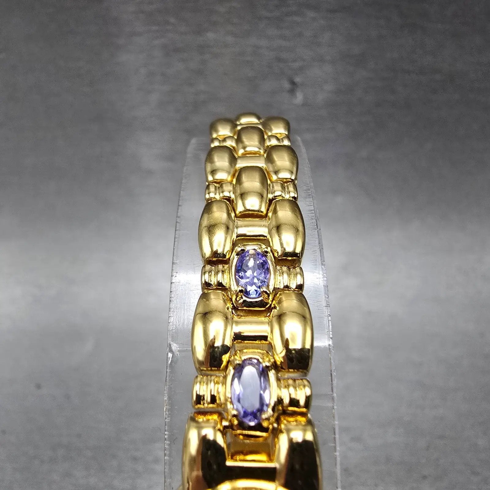 Jules Jurgensen Watch Women 17mm Champagne Dial Gold Oval Blue Gems New BatteryP4