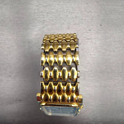 Bulova Watch Men 25mm Gold Dial Gold Tone Rectangle New Battery Vintage 92A404