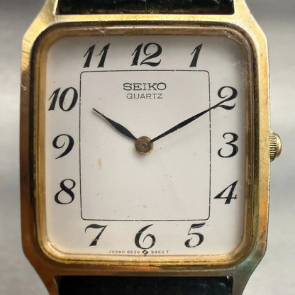 Seiko Watch Men 26mm White Dial Gold Tone Rectangle 6530-5500 New Battery VTG1