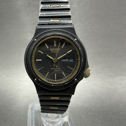 Seiko SQ Sports 100 Watch Women 26mm Black Dial Black Tone Daydate New Battery0