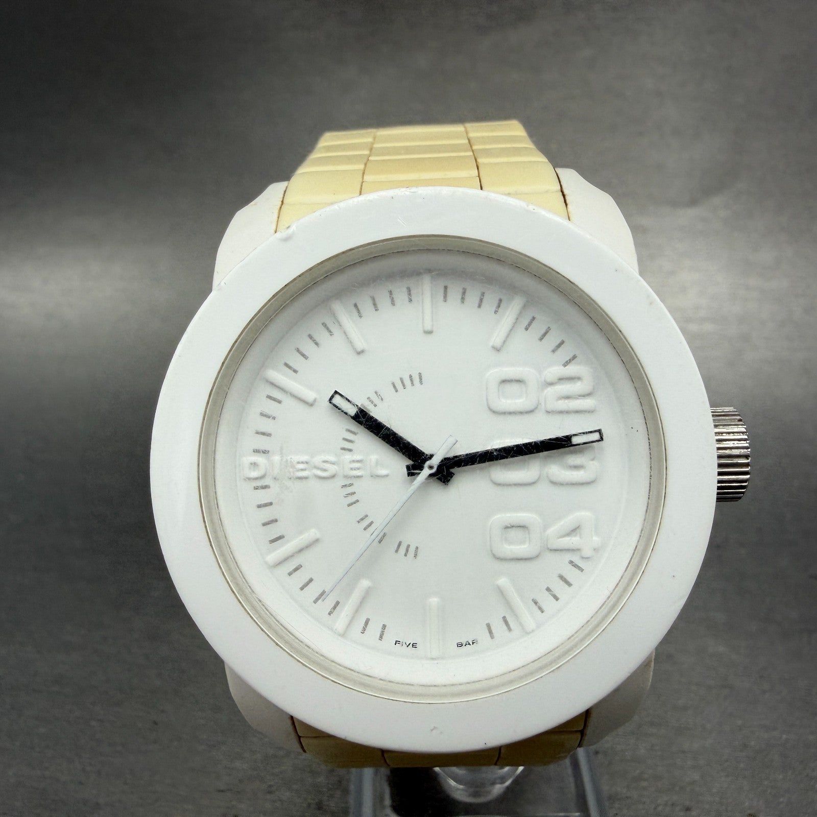Diesel Watch Men 44mm White Dial White Rubber Round DZ1436 New Battery0