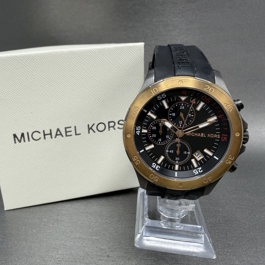 Michael Kors Walsh Chronograph Watch Men 44mm Black Dial Black Tone Date MK85680