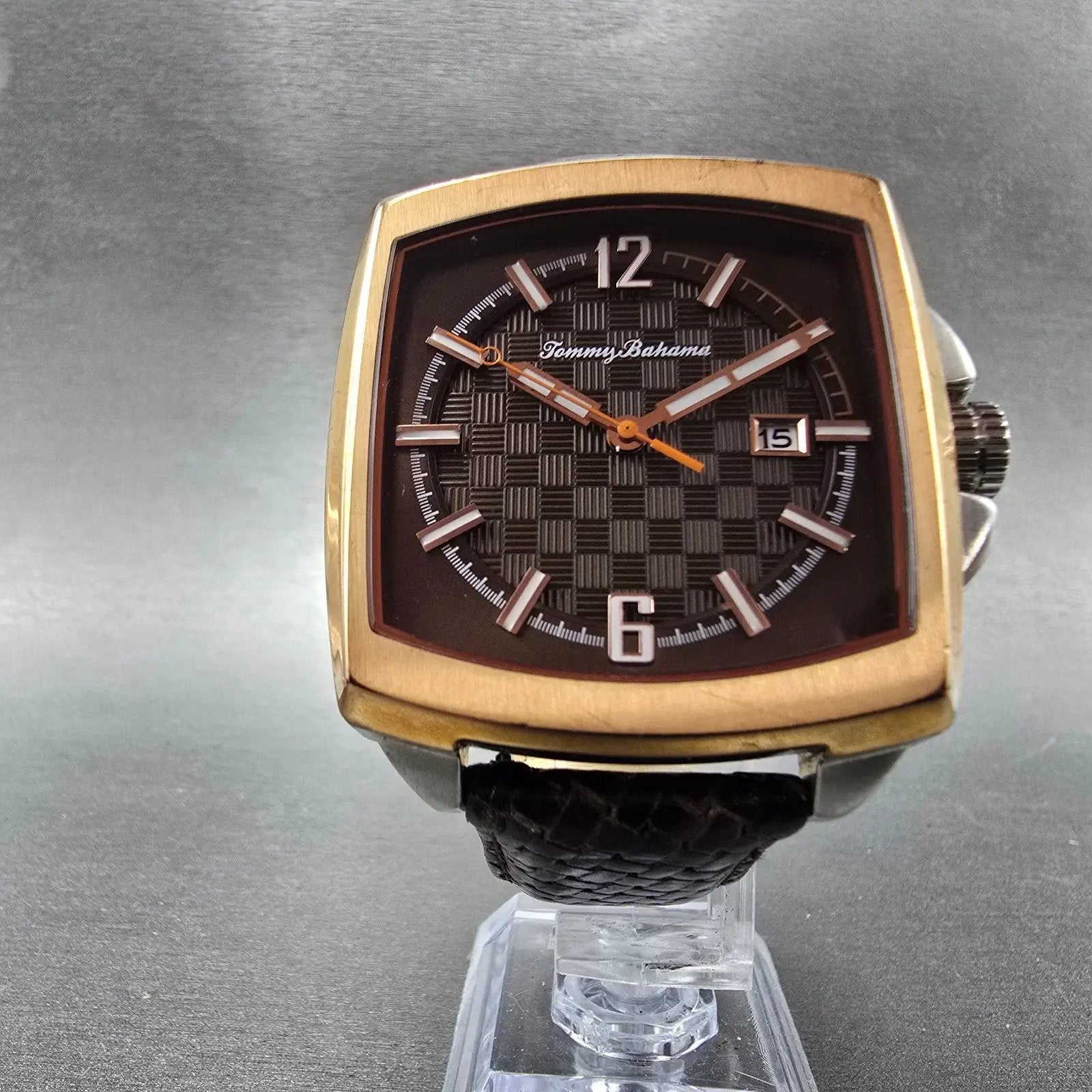 Tommy Bahama Maui Roadster Watch Men 42mm Brown Dial Rose Gold Tone Date New Bat5