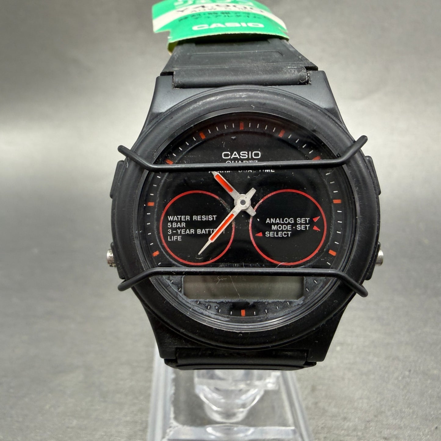 Casio AQW-5 Watch Men 36mm Analog Digital Black Tone Round VTG PARTS0