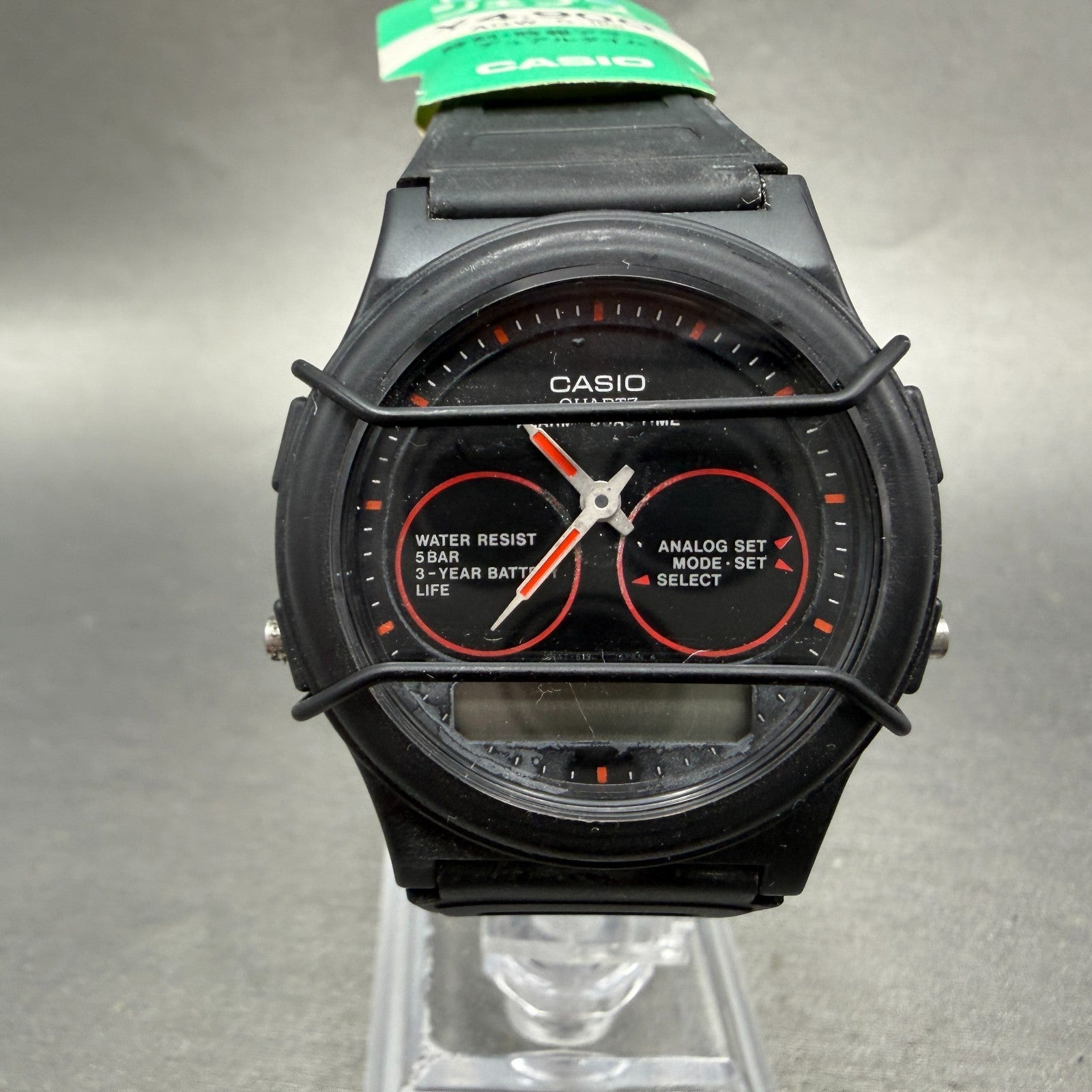 Casio AQW-5 Watch Men 36mm Analog Digital Black Tone Round VTG PARTS0