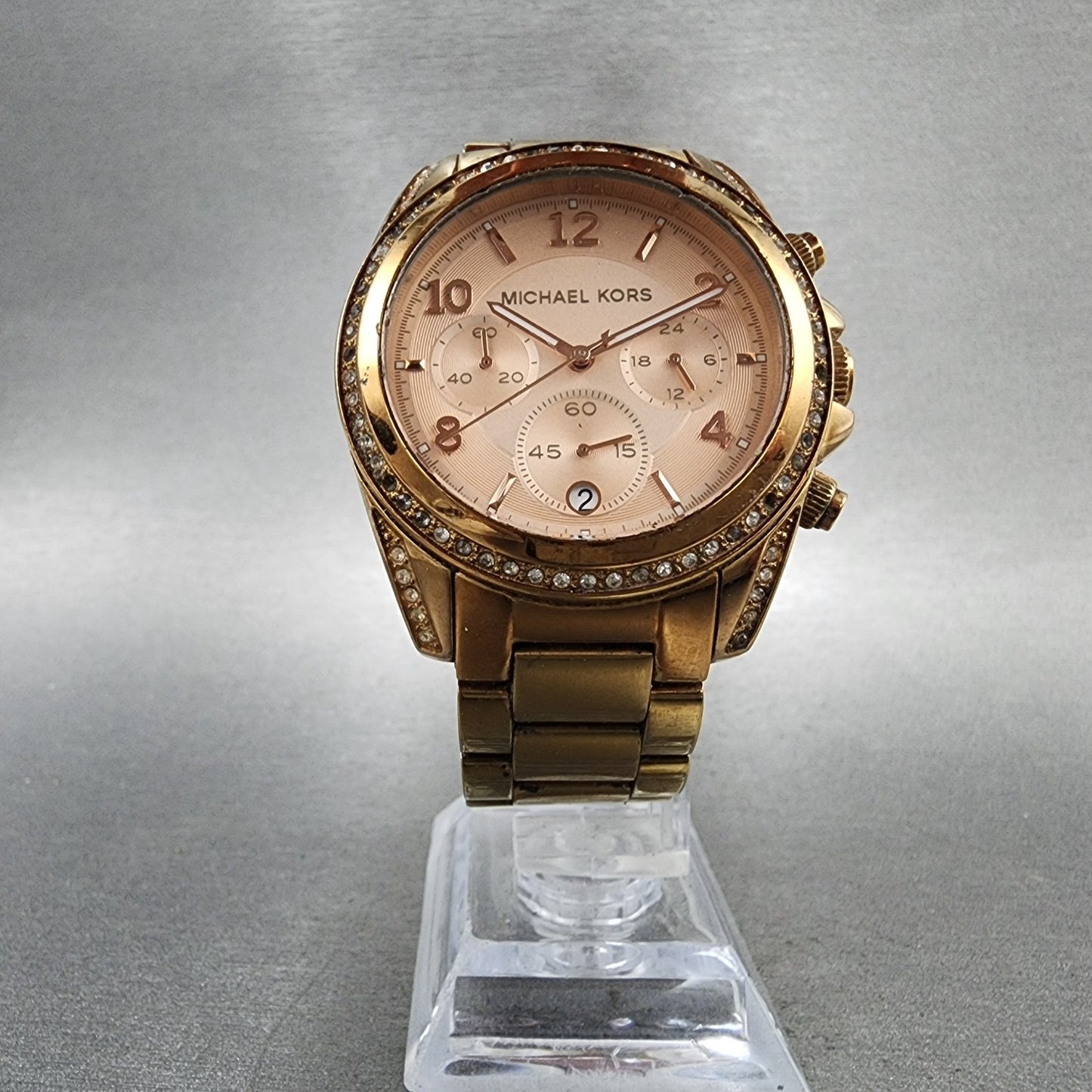 Michael kors Blair Watch Women 39mm Rose Dial Rose Gold Tone Date Round New Batt5