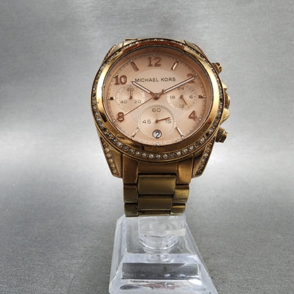 Michael kors Blair Watch Women 39mm Rose Dial Rose Gold Tone Date Round New Batt5