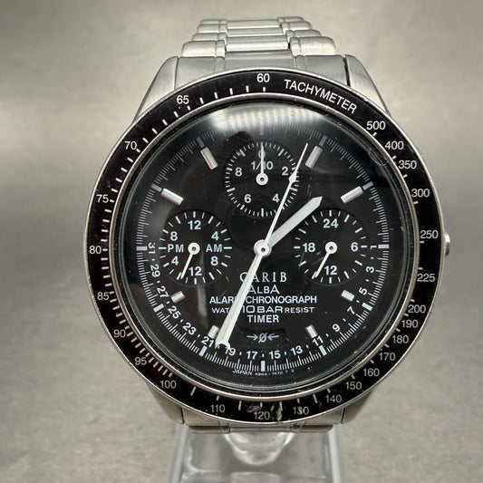 ALAB Carib Chrono Watch Men 36mm Black Dial Steel Round N944-7A40 PARTS0