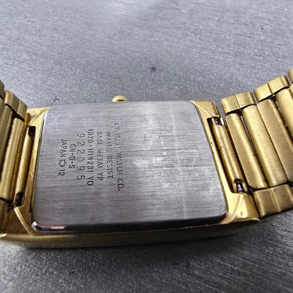 Citizen Tank Watch Men 25mm Black Dial Gold Tone Rectangle 1020-H14231 JP PARTS10