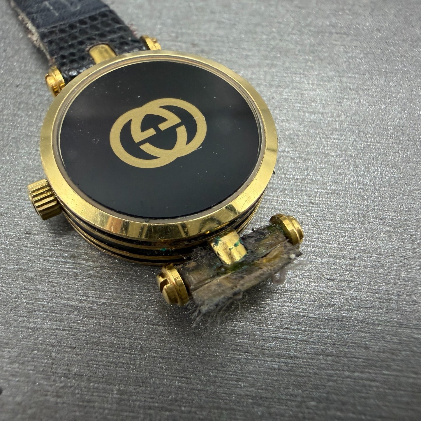 Gucci 2000L Watch Women 22mm Black Dial Gold Plated Round New Battery VTG READ!!7