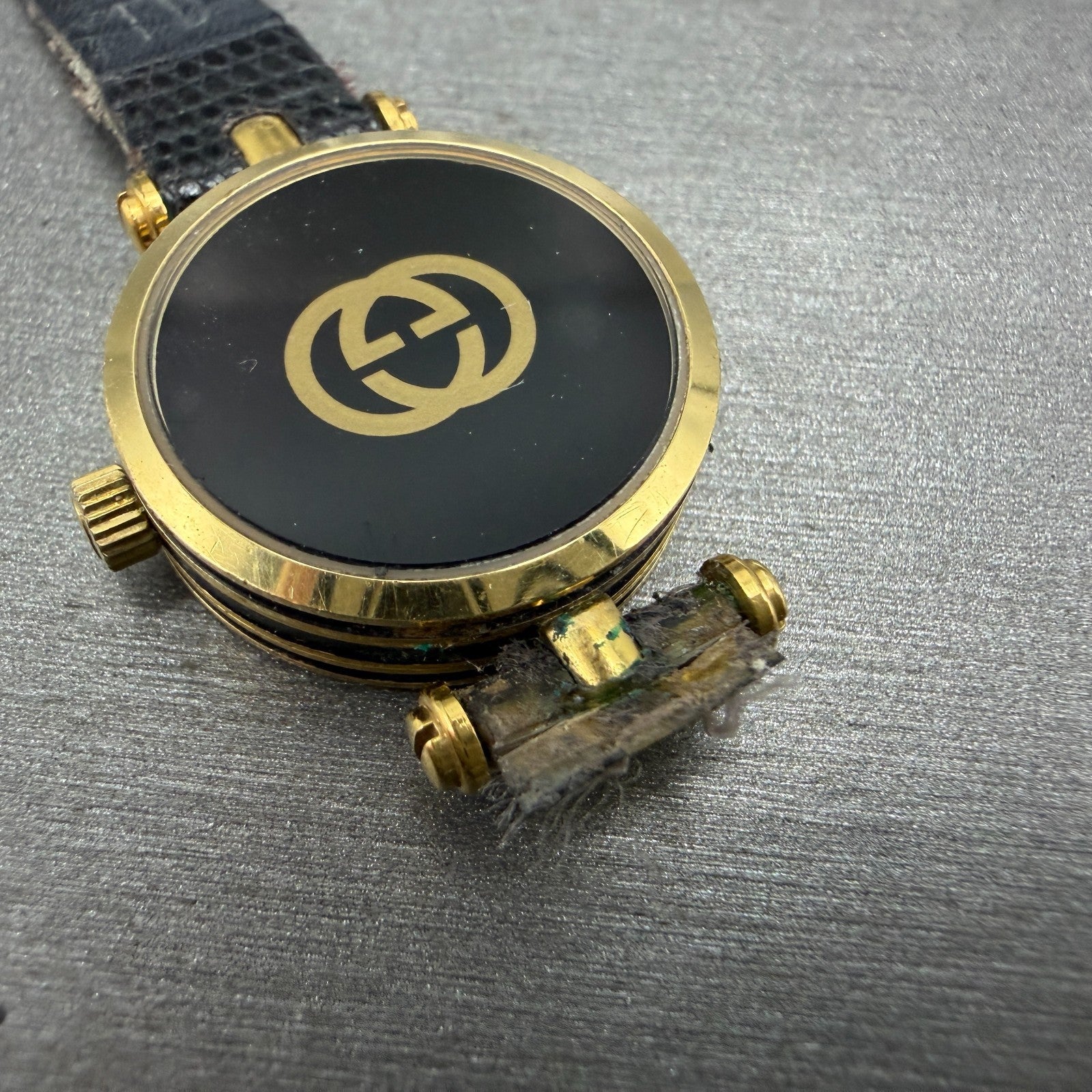 Gucci 2000L Watch Women 22mm Black Dial Gold Plated Round New Battery VTG READ!!7