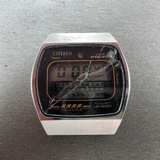 Citizen CQ Digital Watch Men 34mm LCD Steel Chronograph 4-098773 New Battery