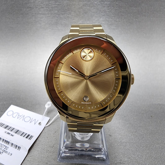 Movado Bold Verso Watch Women 38mm Gold Dial Gold Tone Date Round 36007500