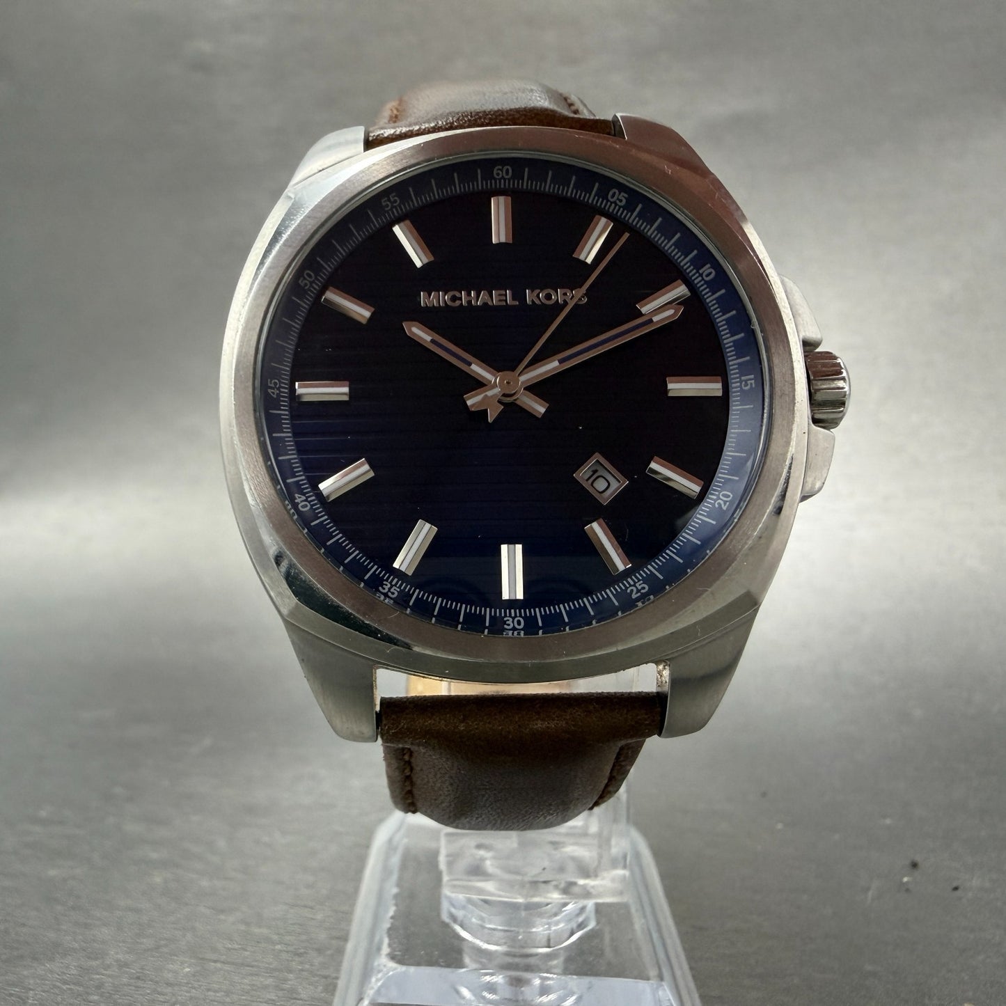 Michael Kors Bryson Watch Men 42mm Blue Dial Steel Date Round MK8631 New Battery5